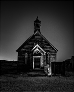 Historic wooden church in Bodie, California, showcasing early civic architecture.