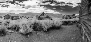 Abandoned buildings in Bodie, showcasing remnants of a once-thriving mining town.