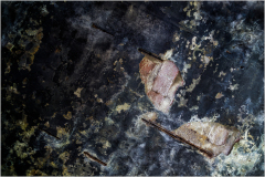 Abstract texture with dark tones and light patches, resembling weathered surfaces.