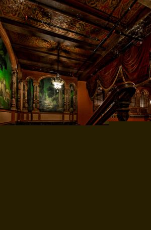 Interior of the Paramount Theatre, showcasing ornate details and a sense of abandonment.