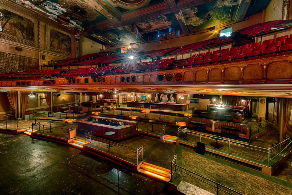 A grand view of the Paramount Theatre's empty auditorium, ready for a show.