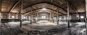 Interior of the Scranton Lace Building, featuring expansive space and industrial architecture.
