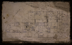 A faded blueprint filled with intricate symbols and cryptic notations, shadows of time dance.