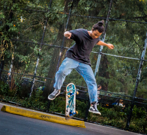 A daring skater defies gravity in a moment of sheer audacity.