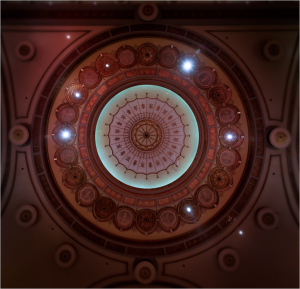 A stunning ceiling adorned with intricate patterns and soft lights, evoking celestial beauty.