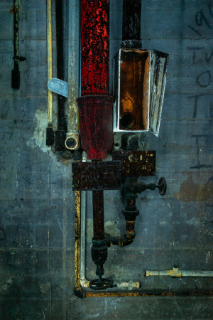 Colorful pipes and valves with a mix of textures and shapes, UVIVF magic at play.