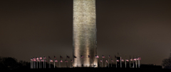Base of the Washington Monument at twilight.